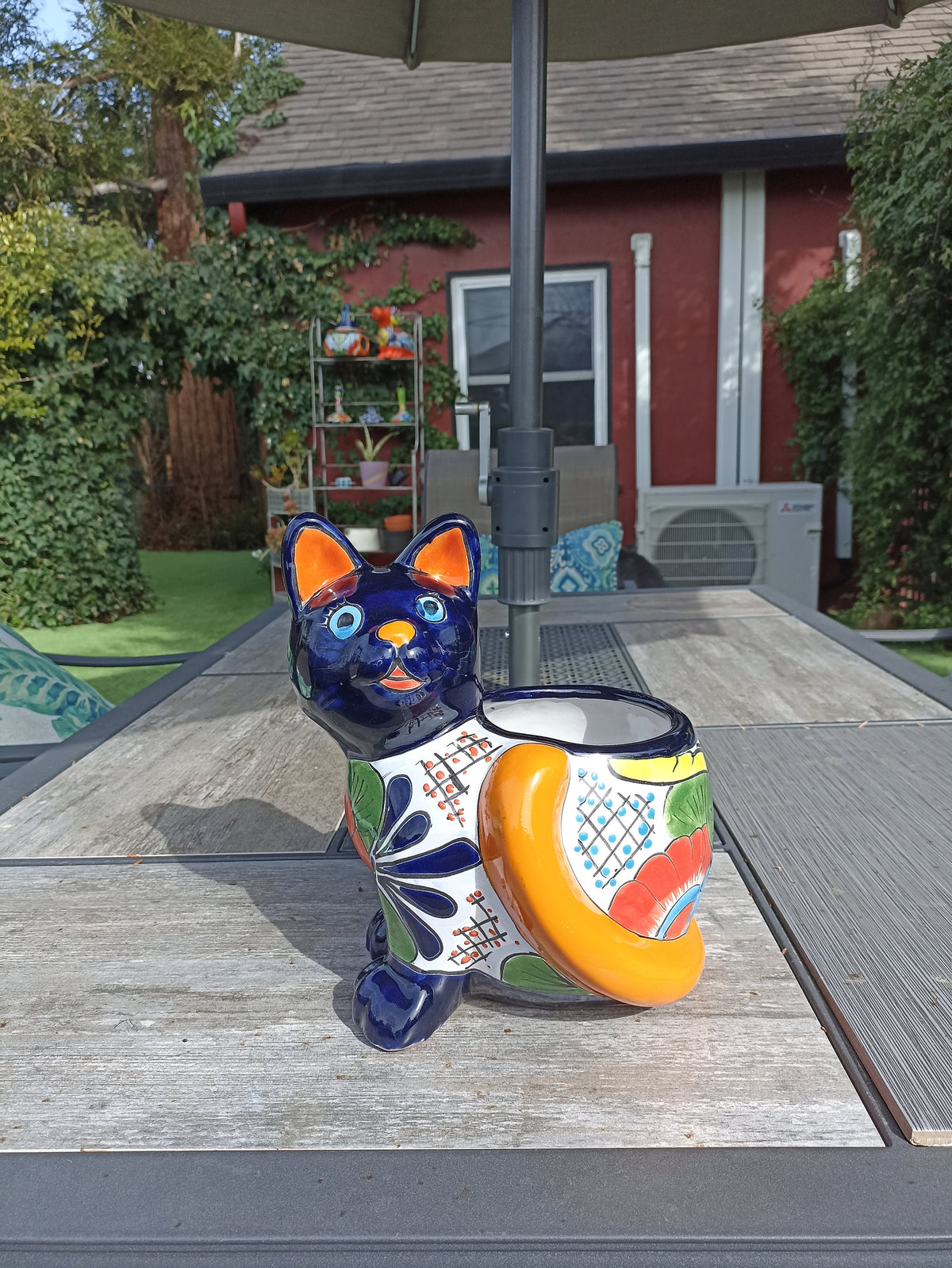Talavera Cat Flower Pot, Ceramic Planter Home Decor, Indoor Outdoor Planter Pot, Mexican Pottery Yard & Garden Decor, Handmade