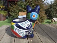 Talavera Cat Flower Pot, Ceramic Planter Home Decor, Indoor Outdoor Planter Pot, Mexican Pottery Yard & Garden Decor, Handmade