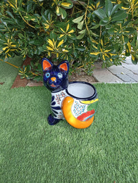 Talavera Cat Flower Pot, Ceramic Planter Home Decor, Indoor Outdoor Planter Pot, Mexican Pottery Yard & Garden Decor, Handmade