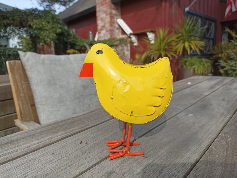 Yellow Birdie Decoration is Metal Garden Decor and Cute Little Chicken Yard Art