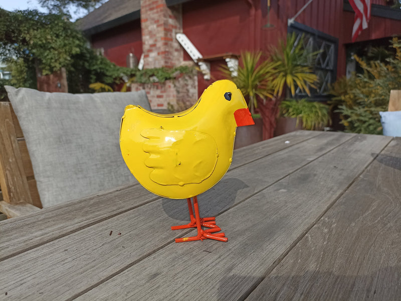 Yellow Birdie Decoration is Metal Garden Decor and Cute Little Chicken Yard Art