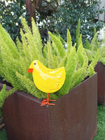 Yellow Birdie Decoration is Metal Garden Decor and Cute Little Chicken Yard Art