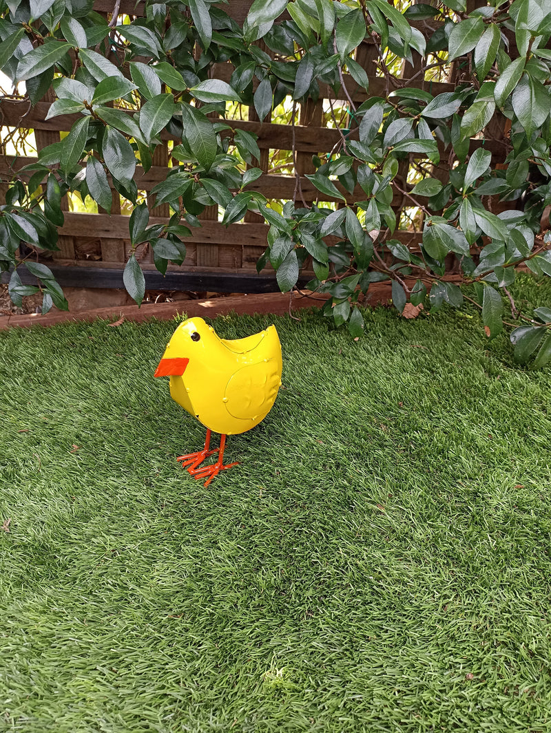 Yellow Birdie Decoration is Metal Garden Decor and Cute Little Chicken Yard Art