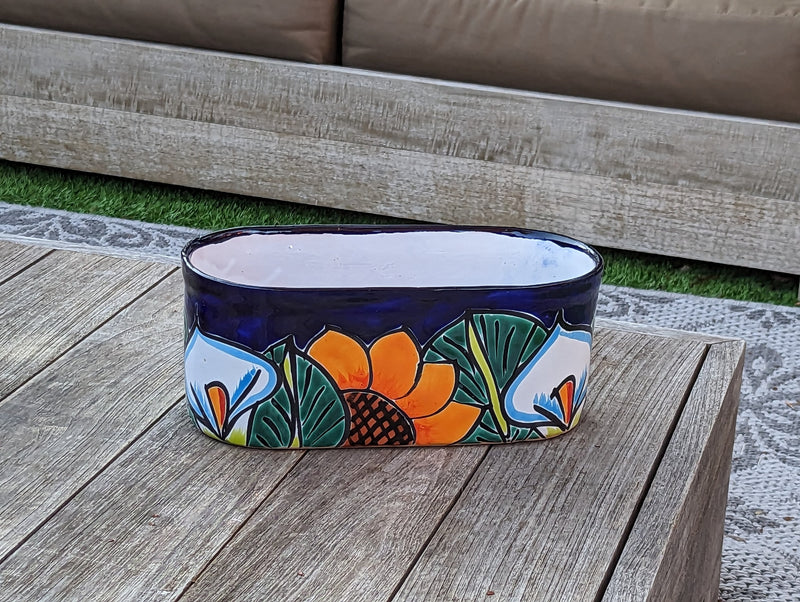 Succulent Planter Boxes, Talavera Pottery, Indoor Outdoor Windowsill Planters, Narrow Planters - Set of 2 Pots