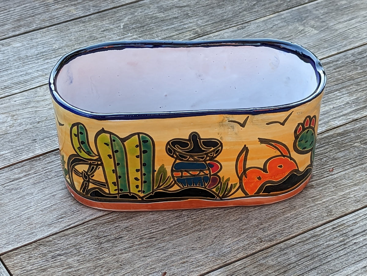 Succulent Planter Boxes, Talavera Pottery, Indoor Outdoor Windowsill Planters, Narrow Planters - Set of 3 Pots