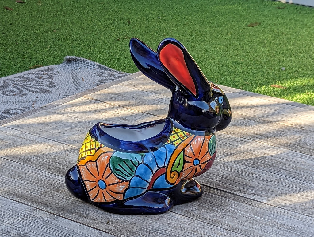 Rabbit Planter, Talavera Pottery, Colorful Ceramic Plant Pot, Indoor Home Decor, Outdoor Garden Decor, Hand Painted Mexican Yard Decor