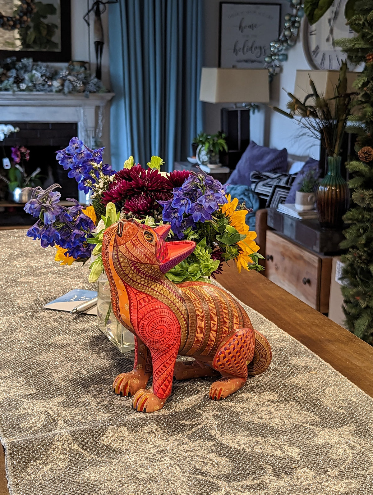 Cat Alebrije Art, Mexican Wood Carving Home Decor, Handmade Animal Sculpture & Mexican Folk Art, Carved Animal Statue, Cat Sculpture Art