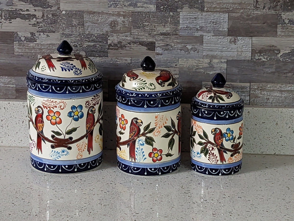 Ceramic Canister Set for Kitchen, 3 Storage Jars for Coffee or Dry Food, Colorful Kitchen Decor, Talavera Pottery