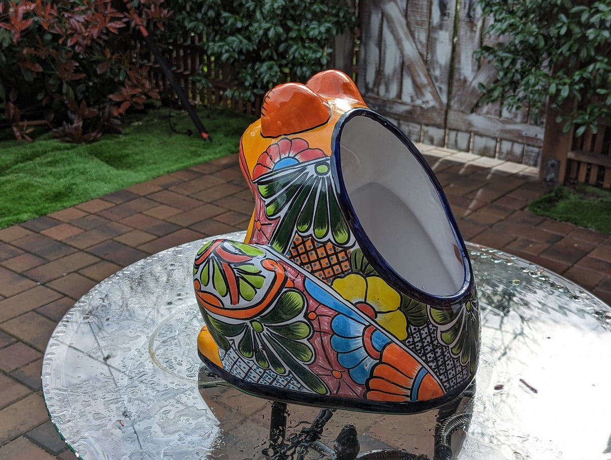 Frog Flower Pot, Colorful Ceramic Planter, Talavera Pottery, Indoor Outdoor Planter, Talavera Pot, Mexican Planter, Handmade Frog Pot, Large