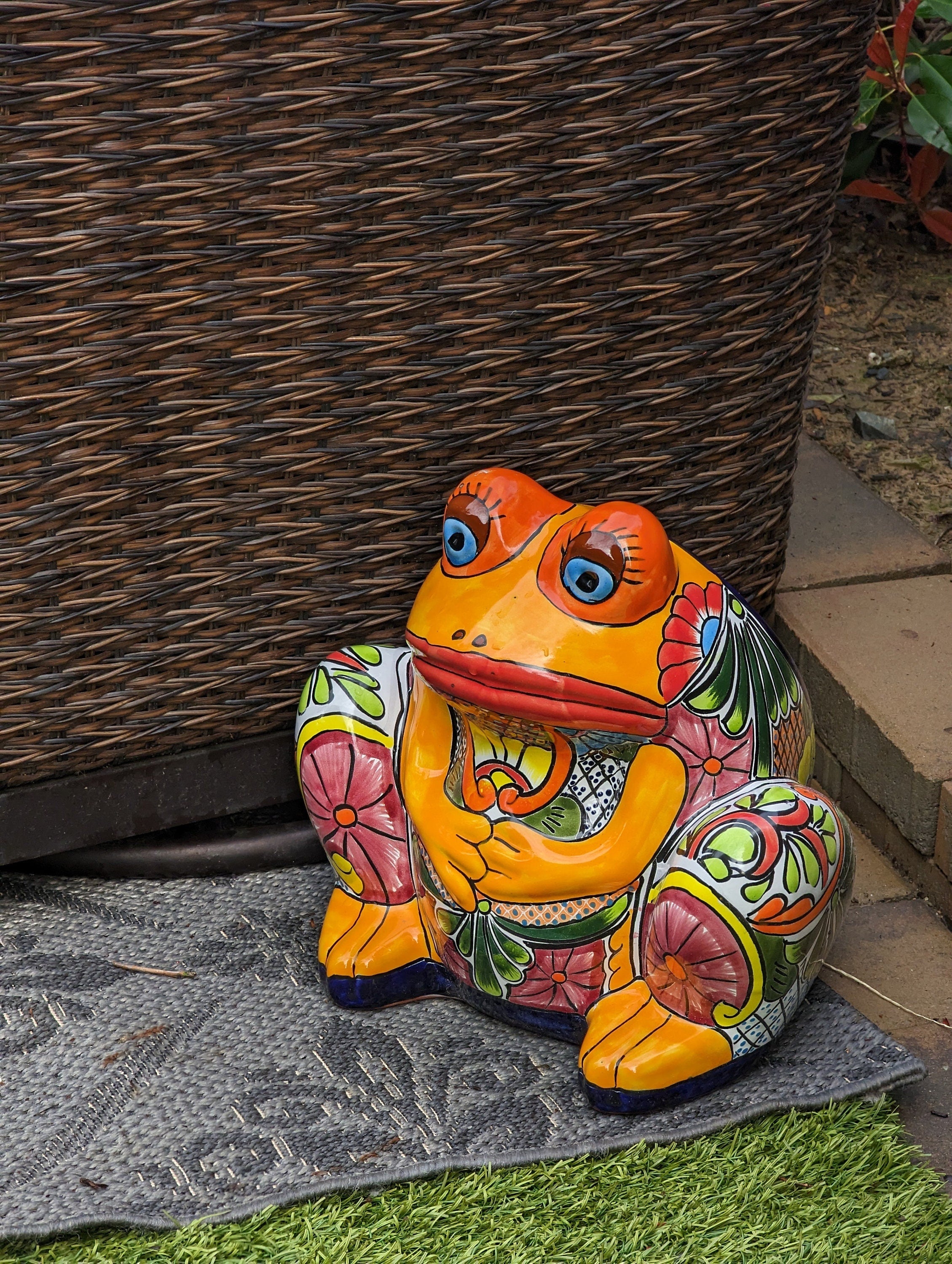Frog Flower Pot, Colorful Ceramic Planter, Talavera Pottery
