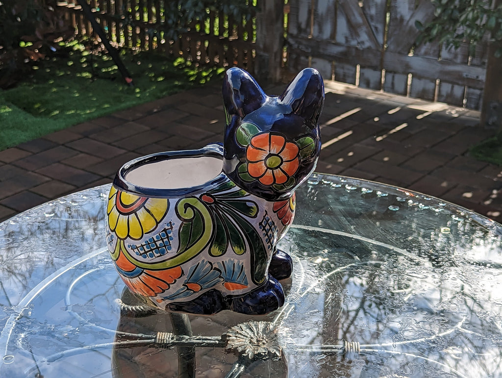 Talavera Cat Flower Pot, Ceramic Planter Home Decor, Indoor Outdoor Planter Pot, Mexican Pottery Yard & Garden Decor, Handmade