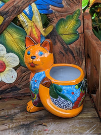 Talavera Cat Flower Pot, Ceramic Planter Home Decor, Indoor Outdoor Planter Pot, Mexican Pottery Yard & Garden Decor, Handmade