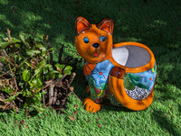 Talavera Cat Flower Pot, Ceramic Planter Home Decor, Indoor Outdoor Planter Pot, Mexican Pottery Yard & Garden Decor, Handmade