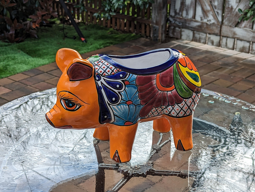 Ceramic Planter, Cute Pig Flower Pot, Pig Decor, Flower Pots Outdoor, Talavera Pottery, Handmade, Cute Pig Gift, Ceramic Pig Figurine