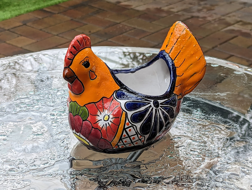 Chicken Flower Pot, Ceramic Talavera Planter, Handmade Mexican Pottery, Indoor Planter, Outdoor Pot, Colorful Home Decor, Small Planter Pot