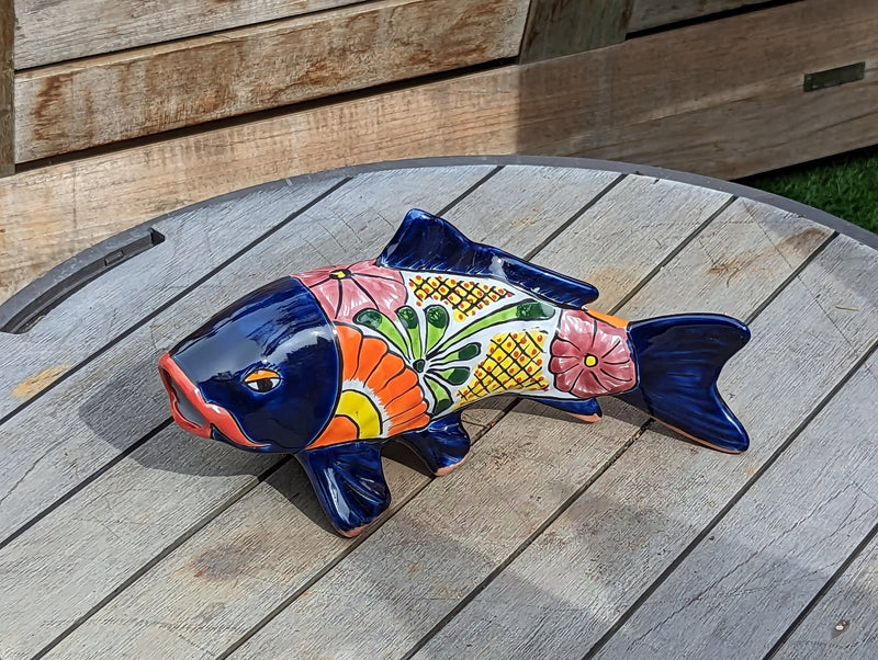 Ceramic Fish, Talavera Pottery, Handmade in Mexico, Fish Home Decor, Garden or Porch Decor, Yard Art, Unique Gift for Fish Lovers