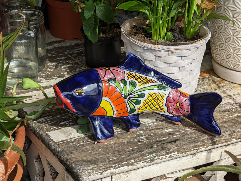 Ceramic Fish, Talavera Pottery, Handmade in Mexico, Fish Home Decor, Garden or Porch Decor, Yard Art, Unique Gift for Fish Lovers