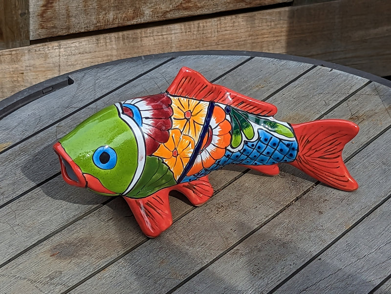 Ceramic Fish, Talavera Pottery, Handmade in Mexico, Fish Home Decor, Garden or Porch Decor, Yard Art, Unique Gift for Fish Lovers