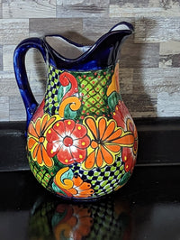 Beverage Pitcher, Handmade Talavera Pottery, Large Pitcher for Water, Lemonade, Drinks, Juice, Home Barware Party Pitcher, Mexican Decor
