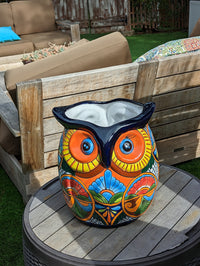 Owl Flower Pot 14" Talavera Ceramic Planter, Gorgeous Handmade Pottery, Outdoor Garden Decor, Indoor Home Decor, Unique Gift for Birders