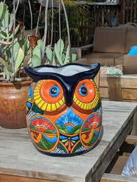 Owl Flower Pot 14" Talavera Ceramic Planter, Gorgeous Handmade Pottery, Outdoor Garden Decor, Indoor Home Decor, Unique Gift for Birders