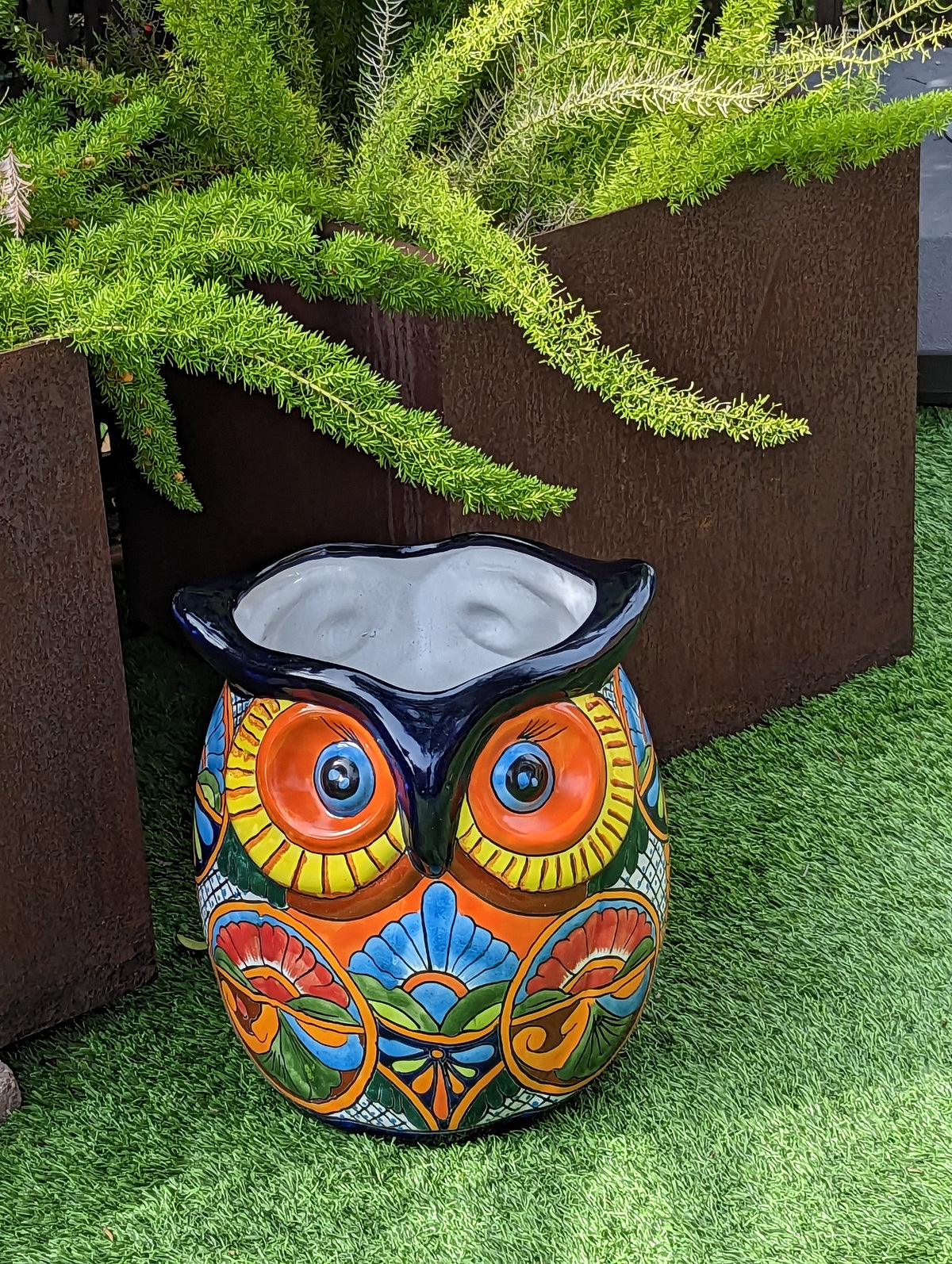 Owl Flower Pot 14" Talavera Ceramic Planter, Gorgeous Handmade Pottery, Outdoor Garden Decor, Indoor Home Decor, Unique Gift for Birders