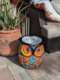 Owl Flower Pot 14" Talavera Ceramic Planter, Gorgeous Handmade Pottery, Outdoor Garden Decor, Indoor Home Decor, Unique Gift for Birders