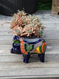 Ceramic Planter, Cute Pig Flower Pot, Pig Decor, Flower Pots Outdoor, Talavera Pottery, Handmade, Cute Pig Gift, Ceramic Pig Figurine