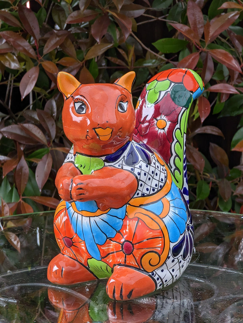 Talavera Squirrel, Ceramic Squirrel Figurine, Squirrel Gifts, Garden Statue, Talavera Pottery, Handmade, Hand Painted, Squirrel Decor Figure