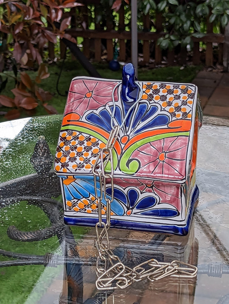 Ceramic Bird Feeder, Talavera Pottery, Decorative Outdoor Hanging Feeder Station, Handmade Mexican Pottery, Attract Wild Birds