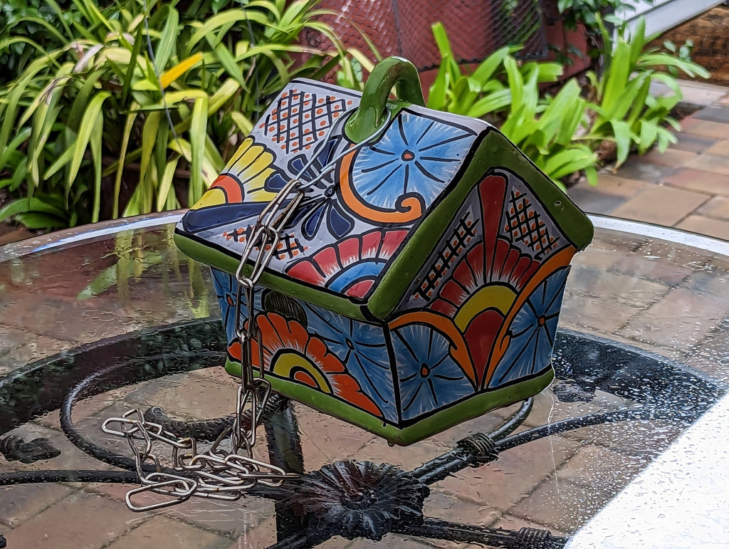 Ceramic Bird Feeder, Talavera Pottery, Decorative Outdoor Hanging Feeder Station, Handmade Mexican Pottery, Attract Wild Birds