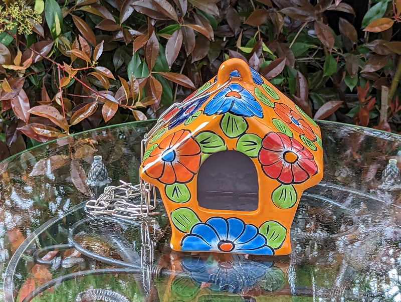 Ceramic Bird Feeder, Talavera Pottery, Decorative Outdoor Hanging Feeder Station, Handmade Mexican Pottery, Attract Wild Birds