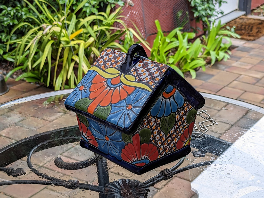 Ceramic Bird Feeder, Talavera Pottery, Decorative Outdoor Hanging Feeder Station, Handmade Mexican Pottery, Attract Wild Birds