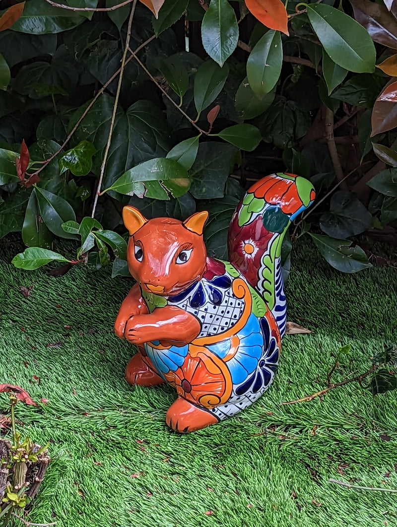 Talavera Squirrel, Ceramic Squirrel Figurine, Squirrel Gifts, Garden Statue, Talavera Pottery, Handmade, Hand Painted, Squirrel Decor Figure