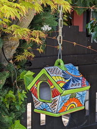 Ceramic Bird Feeder, Talavera Pottery, Decorative Outdoor Hanging Feeder Station, Handmade Mexican Pottery, Attract Wild Birds