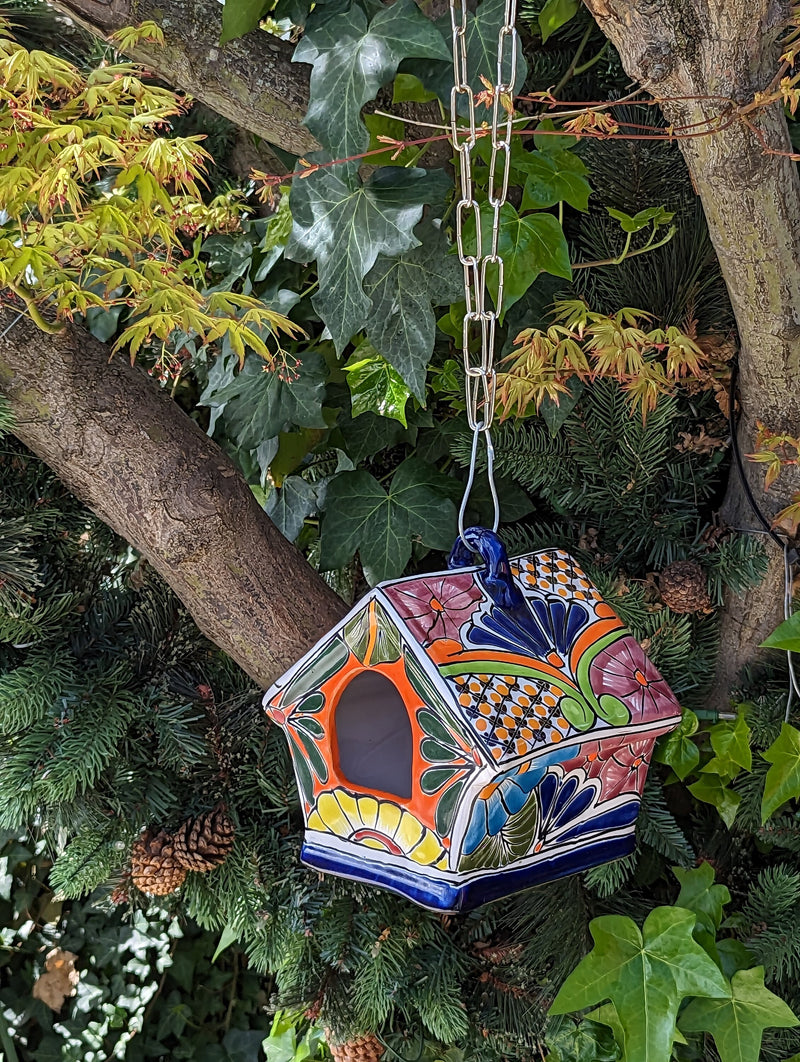 Ceramic Bird Feeder, Talavera Pottery, Decorative Outdoor Hanging Feeder Station, Handmade Mexican Pottery, Attract Wild Birds