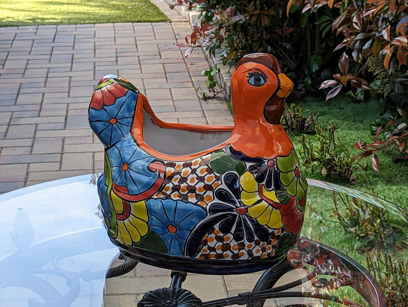 Talavera Chicken Ceramic Planter & Colorful Flower Pot, Handmade Outdoor Decor or Indoor Planter Pot, Colorful Ceramic Mexican Garden Decor