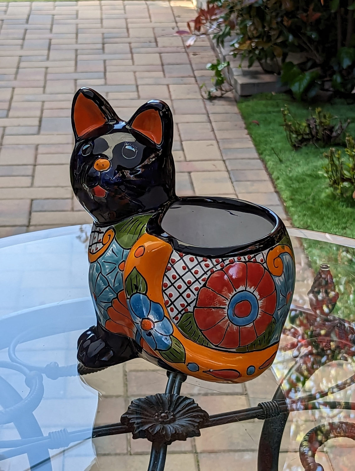 Talavera Cat Flower Pot, Ceramic Planter Home Decor, Indoor Outdoor Planter Pot, Mexican Pottery Yard & Garden Decor, Handmade