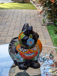 Talavera Cat Flower Pot, Ceramic Planter Home Decor, Indoor Outdoor Planter Pot, Mexican Pottery Yard & Garden Decor, Handmade