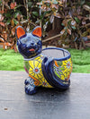 Talavera Cat Flower Pot, Ceramic Planter Home Decor, Indoor Outdoor Planter Pot, Mexican Pottery Yard & Garden Decor, Handmade