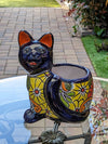 Talavera Cat Flower Pot, Ceramic Planter Home Decor, Indoor Outdoor Planter Pot, Mexican Pottery Yard & Garden Decor, Handmade