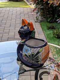 Talavera Cat Flower Pot, Ceramic Planter Home Decor, Indoor Outdoor Planter Pot, Mexican Pottery Yard & Garden Decor, Handmade
