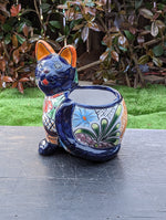 Talavera Cat Flower Pot, Ceramic Planter Home Decor, Indoor Outdoor Planter Pot, Mexican Pottery Yard & Garden Decor, Handmade