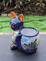 Talavera Cat Flower Pot, Ceramic Planter Home Decor, Indoor Outdoor Planter Pot, Mexican Pottery Yard & Garden Decor, Handmade