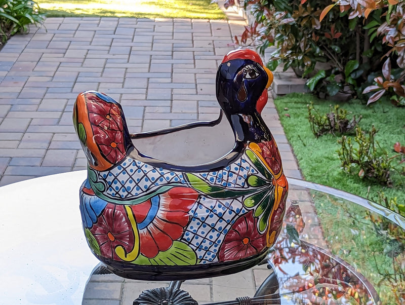 Talavera Chicken Ceramic Planter & Colorful Flower Pot, Handmade Outdoor Decor or Indoor Planter Pot, Colorful Ceramic Mexican Garden Decor