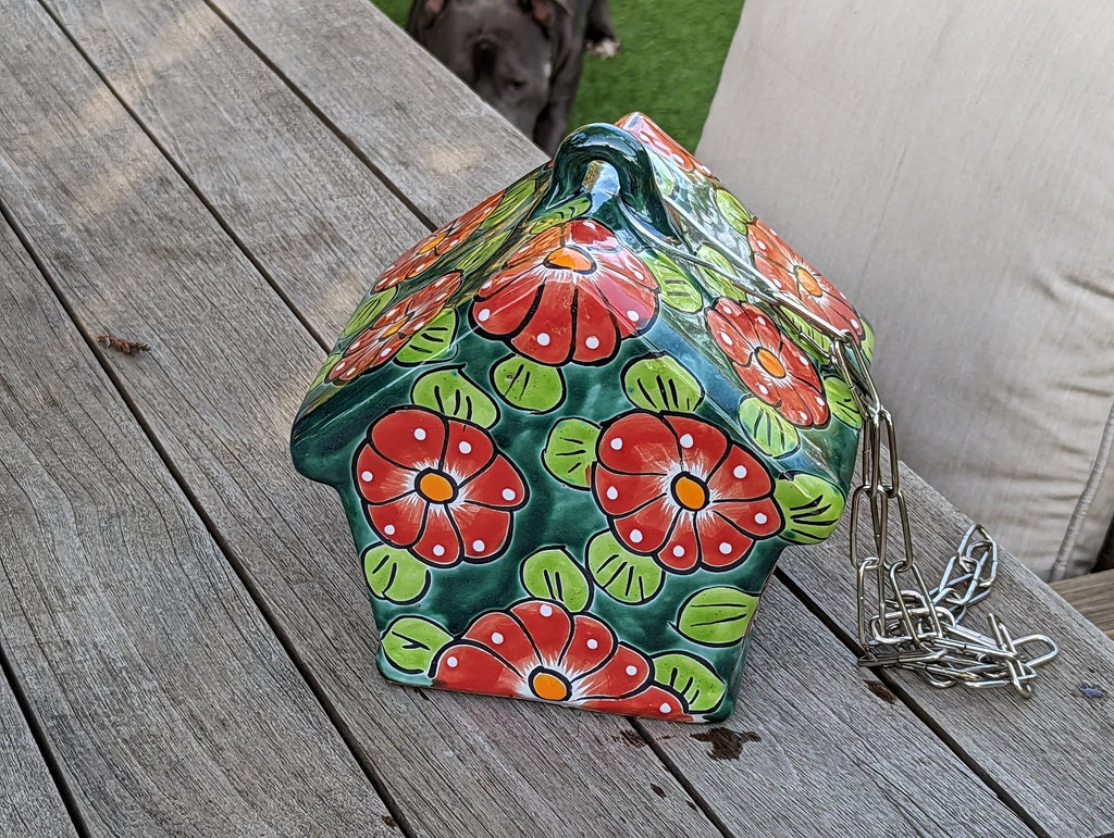 Ceramic Bird Feeder, Talavera Pottery, Decorative Outdoor Hanging Feeder Station, Handmade Mexican Pottery, Attract Wild Birds