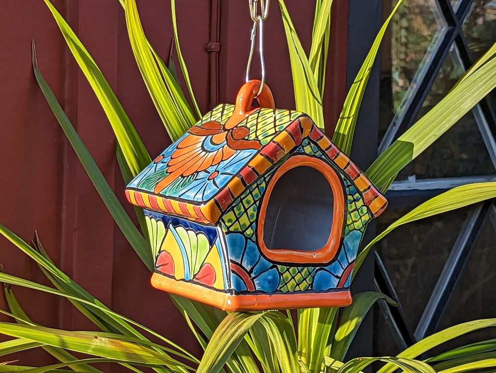 Ceramic Bird Feeder, Talavera Pottery, Decorative Outdoor Hanging Feeder Station, Handmade Mexican Pottery, Attract Wild Birds