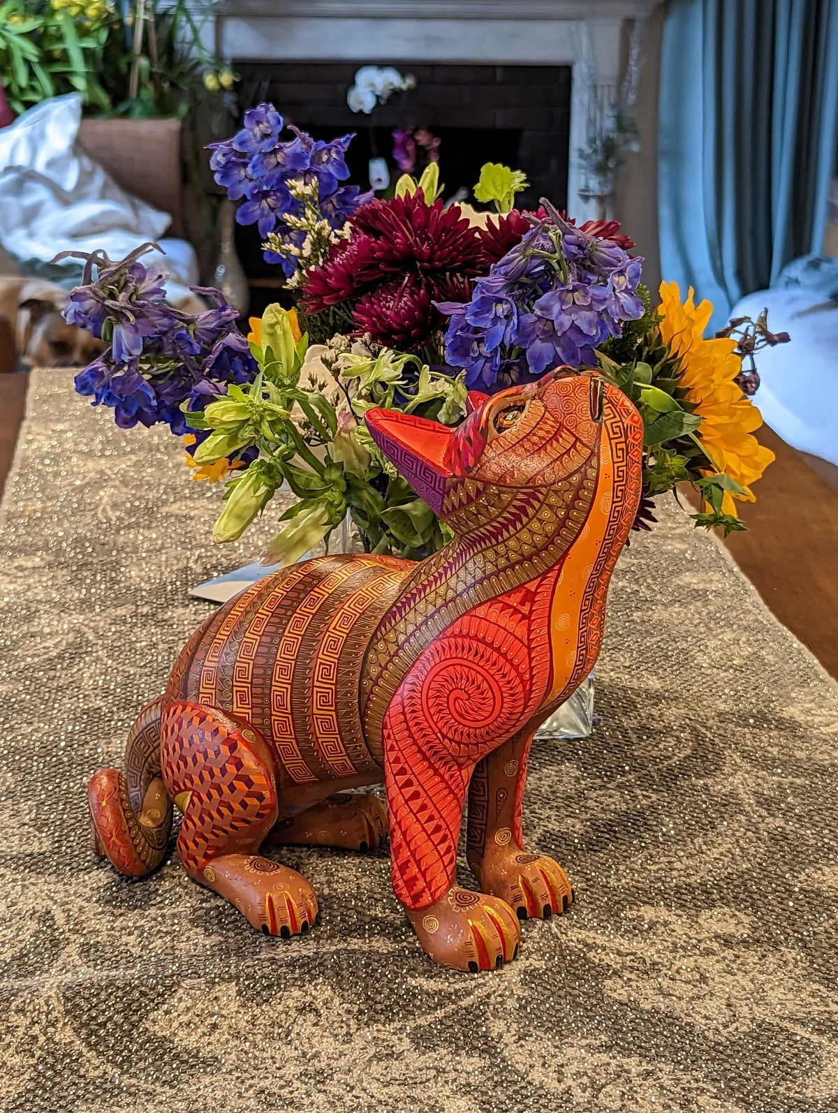 Cat Alebrije Art, Mexican Wood Carving Home Decor, Handmade Animal Sculpture & Mexican Folk Art, Carved Animal Statue, Cat Sculpture Art