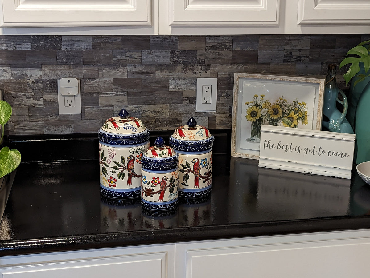 Ceramic Canister Set for Kitchen, 3 Storage Jars for Coffee or Dry Food, Colorful Kitchen Decor, Talavera Pottery