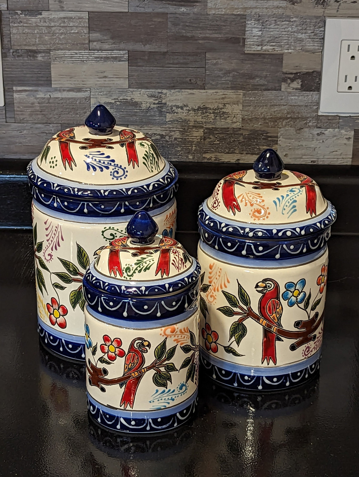 Ceramic Canister Set for Kitchen, 3 Storage Jars for Coffee or Dry Food, Colorful Kitchen Decor, Talavera Pottery